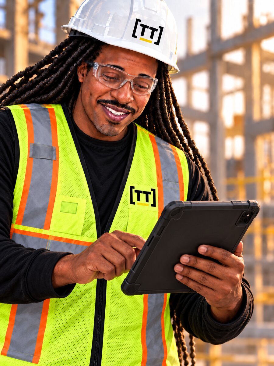 Collier Floyd reviewing field information on a tablet